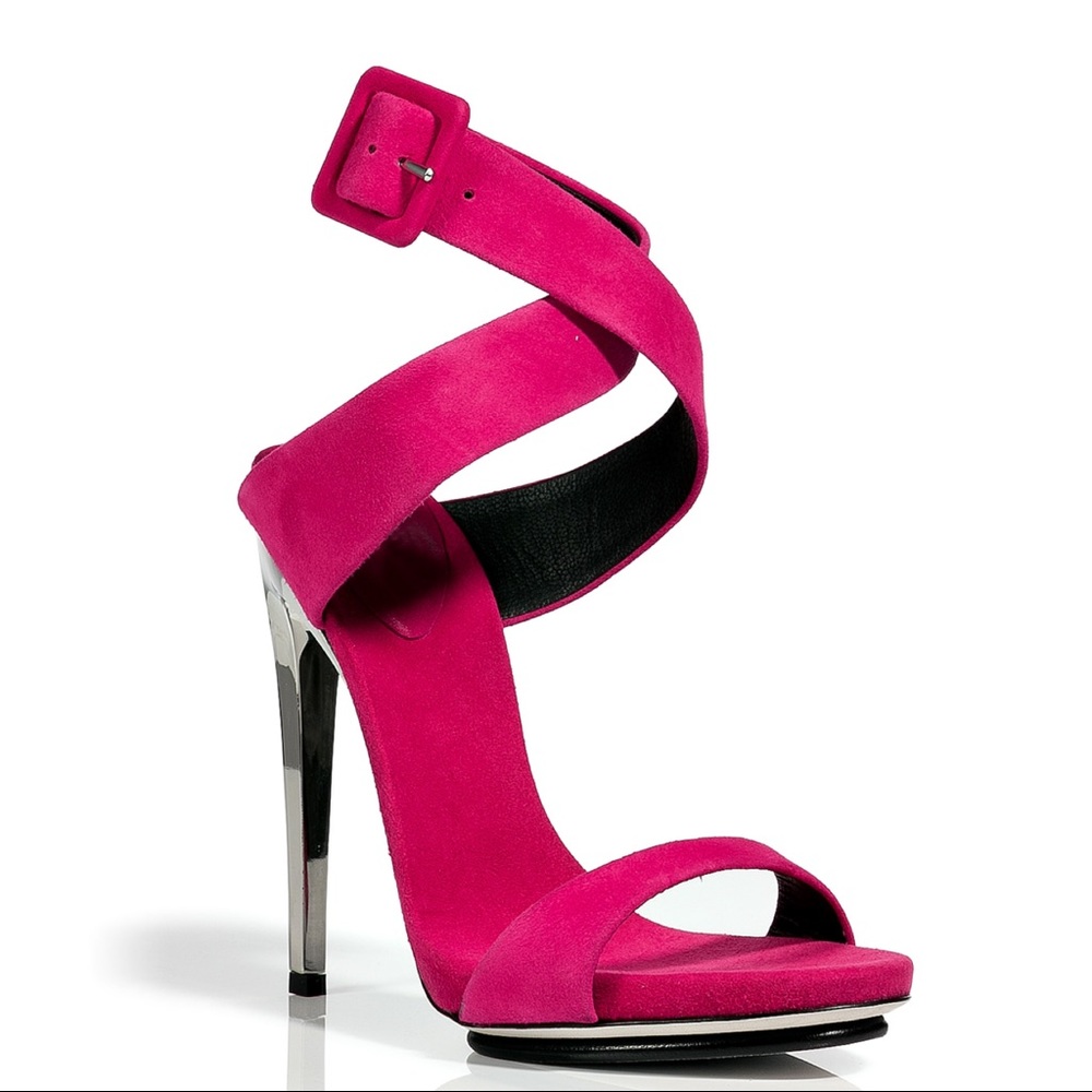 Giuseppe Zanotti Chrome Stiletto Sandal in Fuchsia